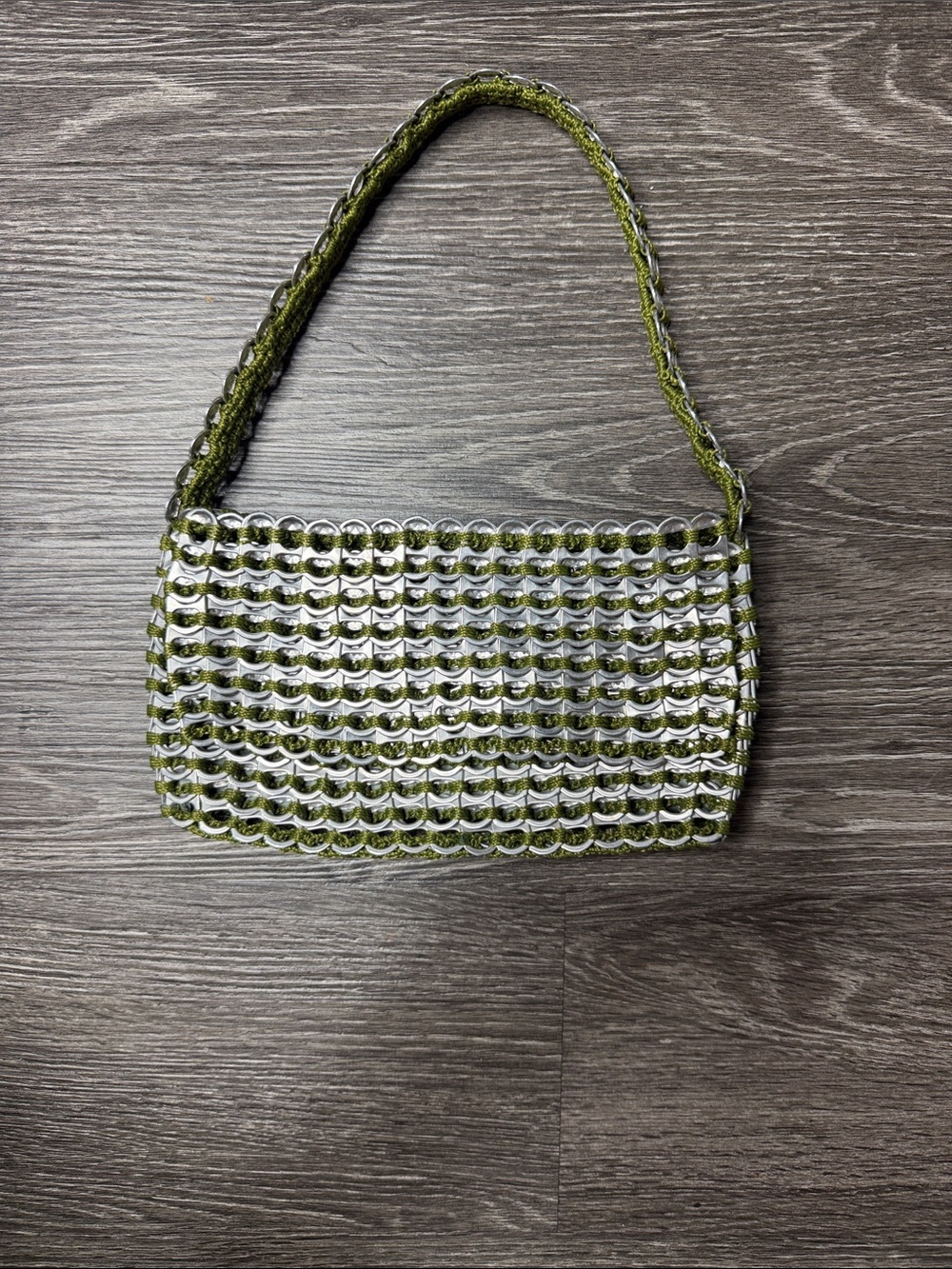 Olive Green Soda tab Beaded Shoulder Bag